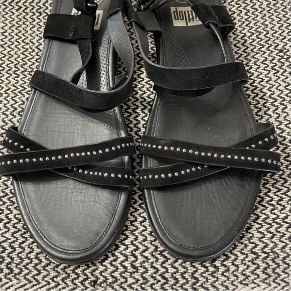 FitFlop Lumy Criss Cross Black Suede Sandals w/Studs Sz-11 - Picture 3 of 7